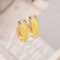 Snake head hoop earrings with yellow enamel and white cubic zirconia accents - Yellow
