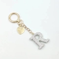 Golden keychain with rhinestone-studded letter R and I LOVE YOU heart pendant - Letter R