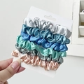 Set of 6 elegant satin hair scrunchies in silver grey, blue, and pink on display card - 1# Blue Pink Gray 6Pcs Set