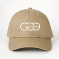 Khaki cotton baseball cap with white GOD IS GOOD print and adjustable curved brim - Dark Khaki