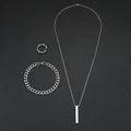 Three-piece minimalist geometric jewelry set featuring silver ring, Cuban bracelet, and necklace - Silver (SMTZ095)