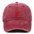 Vintage washed red cotton baseball cap featuring detailed lobster embroidery on front - Burgundy
