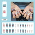 Blue and pink gradient press-on nails with red starbursts and silver glitter details - Blush Star Style (R798)