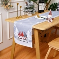 Christmas table runner with cute cartoon gnomes and snowflake pattern on wooden table - Gray