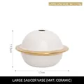UFO-shaped white ceramic vase with gold band detail and minimalist Saturn design - Large UFO Vase