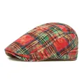 Classic red and green tartan flat cap made of premium washed cotton with vintage plaid pattern - Adjustable / Red Plaid