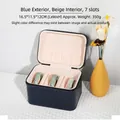 Blue PU leather jewelry box with 7 slots for bracelets and soft beige velvet interior - 7 Slots / Blue Exterior / Beige Interior