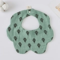 Sage green gauze cotton baby bib with balloon print and snap closure, flat lay view - Gauze Flower Scarf - Green Balloon
