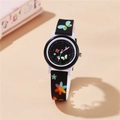 Orologio al quarzo per bambini con farfalle blu e fiori su cinturino in silicone nero - Nero