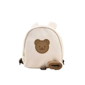 Kids beige canvas backpack with cute brown bear patch and adjustable shoulder straps - Large / Brown