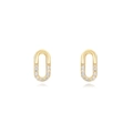 Elegant gold oval stud earrings with clear zircon crystals on white reflective background - Gold Oval Style (JQH0398-GG)