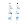 Detail of flower tassel earrings featuring blue floral motifs and silver chain fringe - Blue Transparent Flower Metal Chain Style (17#)