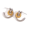 Minimalist two-tone interlocking hoop earrings in polished gold and silver finish - Creative Link C-shaped Earrings