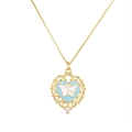 Hollow heart necklace featuring enamel butterfly pendants and sparkling cubic zirconia - Blue