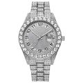 Silver iced-out hip hop watch with Roman numerals and crystals on stainless steel band - Silver Arabic
