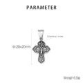 Detail of vintage embossed stainless steel cross pendant with size and weight info - Jesus Face Relief Style (KP119878-MI)