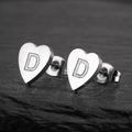 Minimalist heart shaped stainless steel stud earrings with engraved letter D detail - Letter D / Steel