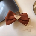 Elegant dark brown velvet bow hair claw clip with golden Fashion decorative buckle - 26# Double-Sided Woolen Bow Claw Clip - Caramel