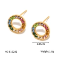Orecchini a perno in acciaio inossidabile placcato oro 18K con zirconi colorati - Orecchini a Bottone Tondi Arcobaleno (HC-E10282)