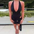 Sexy schwarzer Neckholder-Body mit passendem Wickelrock für das Strand-Urlaubsoutfit - XS / Schwarz