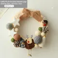 Brown reindeer Christmas wool felt wreath decoration with 30cm diameter and pinecones - Coffee Reindeer Gnome Style / 30cm