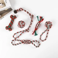 Detailed set of 6 red green and white braided cotton rope toys for dog teething and play - 6-Piece Set Style 2 (420g)