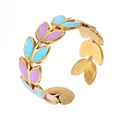 Adjustable 18k gold plated leaf ring with blue and purple enamel olive branch design - Adjustable Open / Blue Purple Olive Leaves