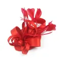 Elegant red fascinator headband with satin bow and delicate feathers for formal events - Red