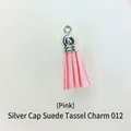 Pendentif gland rose en daim avec calotte argentée pour porte-clés DIY en résine - Pompon Style 12 Rose Argent