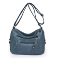 Fashionable teal soft faux leather crossbody bag with multiple zipper pockets - Lake Blue