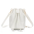 Sac seau blanc minimaliste avec cordon, détails dorés et bandoulière amovible - Blanc