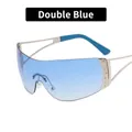 Occhiali da sole Y2K senza montatura con lenti sfumate blu e dettagli in strass argento - Doppio blu