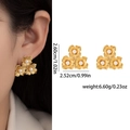 Golden flower cluster stud earrings with white faux pearls and brushed metal texture - Triple Flower Pearl Cluster Style (E0901)