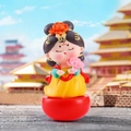 Cute Tang Dynasty lady figurine in yellow hanfu holding a lotus on red base - Large-Holding Lotus