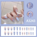 Blue ocean mermaid press-on nails with lavender gradient and glitter in ballerina shape - Blue Pink Ocean Butterfly Style (A3243) / Glue Type