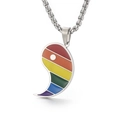 Rainbow enamel yin-yang half pendant on a silver stainless steel chain necklace - Rainbow Yin Yang Style (KP100462)