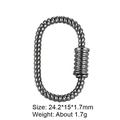 Dark gray metal oval screw lock carabiner with spiral texture, size 24.2x15x1.7mm - Style 92 (Gun Metal Twisted Rope Clasp 24.2x15mm)
