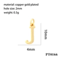 Detail showing 10mm gold plated copper letter J pendant with 2mm hole size and dimensions - Letter J