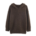 Detail of soft dark brown hooded sweater featuring plush mohair texture and ribbed cuffs - One Size / Chestnut