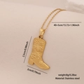 Collier en acier inoxydable doré avec un pendentif en forme de botte texturée - Style de Botte de Cowboy Sculptée de Fleurs Dorées (2#)