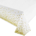 White rectangular tablecloth with elegant gold foil polka dots for birthday party decorations - Tablecloth