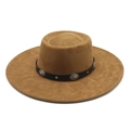 Camel Fedora hoed met brede rand en zwarte leren band met zilveren bloem details - M (56-59cm) / Khaki Suède