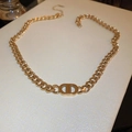 Golden chunky chain necklace with vintage leopard style CD pendant for women - Gold CD Letter Pig Nose Necklace