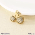Golden cherry pendant with rhinestones for DIY jewelry making, size 17x14mm and 2.7g - Gold Inlaid Rhinestone Cherry Pendant (KLJ10240-ZGC)