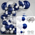 Navy blue and white balloon arch kit with silver sequins and multiple size variations - Navy Blue White Silver Sequins Style (Set 011)