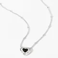316L stainless steel heart necklace with black stone and star details on bead chain - Silver & Black