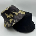 Detail view of two unisex street style bucket hats showing premium stitching and fabric texture - Gold-Black Tie-dye 2-Piece Set (21)