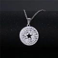 Silver stainless steel coin necklace with crystal star pendant on black background - NZ31 Pentagram Hollow Round