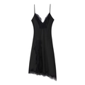 Sottoveste sexy in raso nero con pizzo, scollo a V e orlo irregolare per donna elegante - XS / Nero