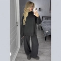 Ensemble en maille gris foncé effet usé avec pull col rond et pantalon large - S / gris foncé